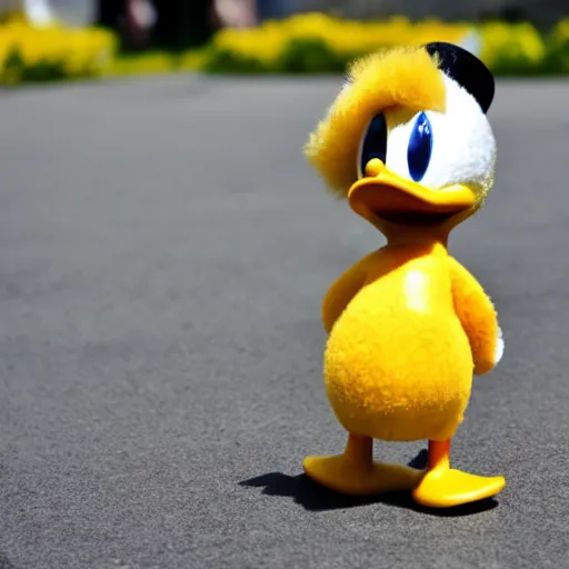 Prompt: donald duck in real life, low angle