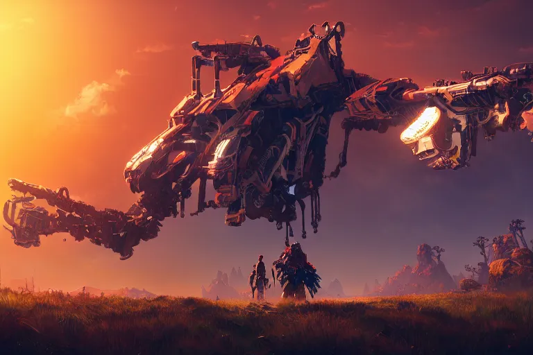 Image similar to scorcher machine mecanical creature robot of horizon forbidden west horizon zero dawn radiating a glowing aura global illumination ray tracing hdr fanart arstation by ian pesty and alena aenami artworks in 4 k