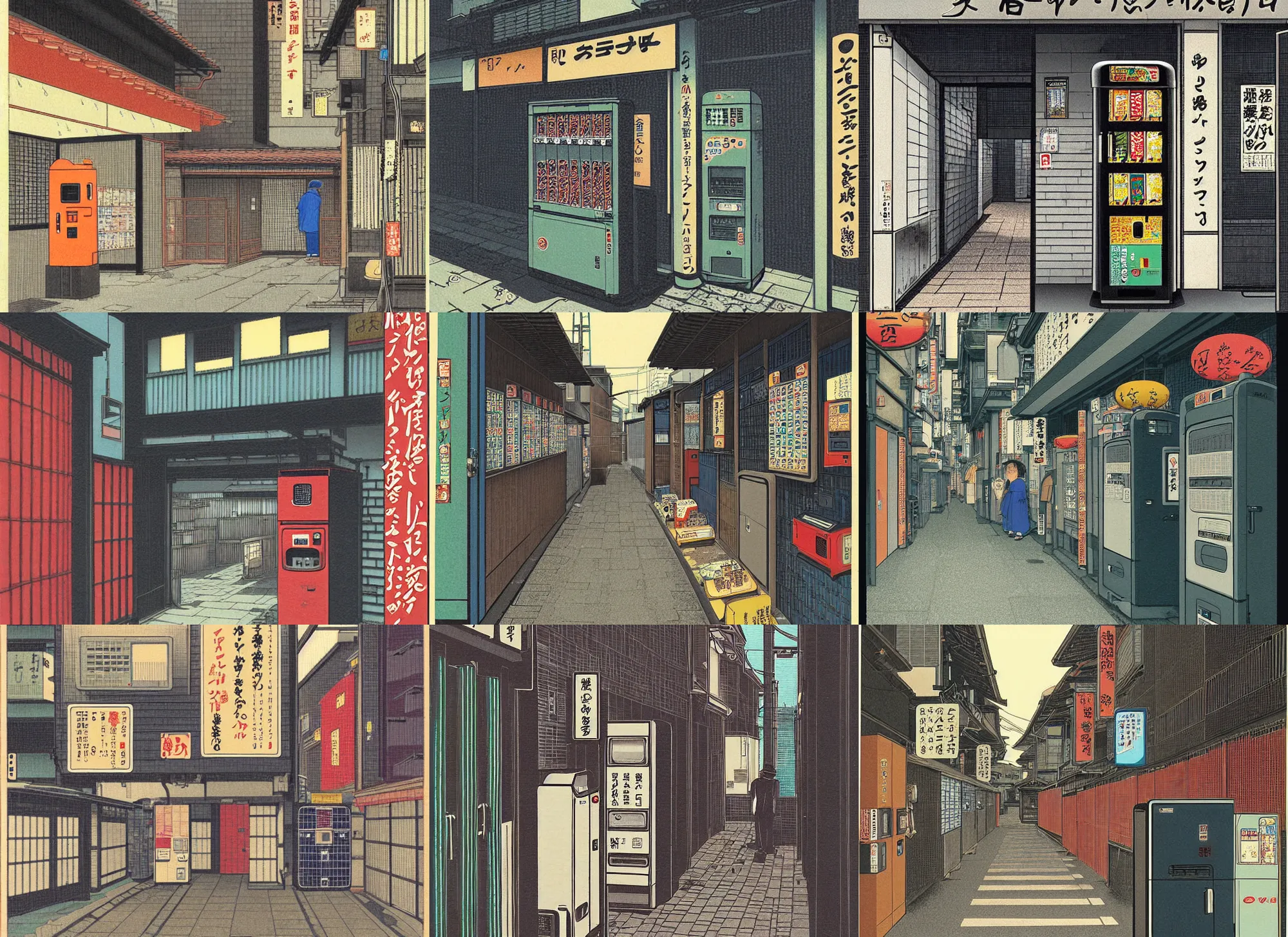 Prompt: tokyo alleyway with vending machine, by hasui kawase, beautiful