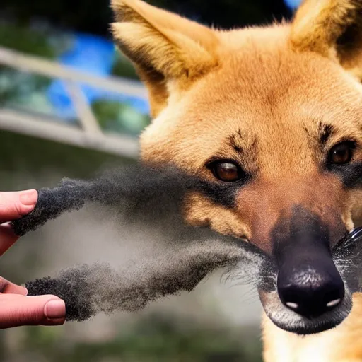 Prompt: smug dingo blows a massive smoke ring