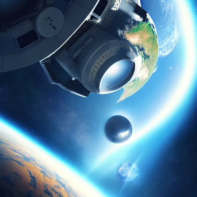 Prompt: futuristic space station with earth in the background, artgerm, highly detailed, 8 k, hdr, close up, smooth, sharp focus, high resolution, award - winning photo