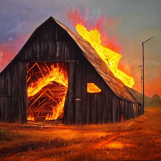 Image similar to burning barn 4k oil painting