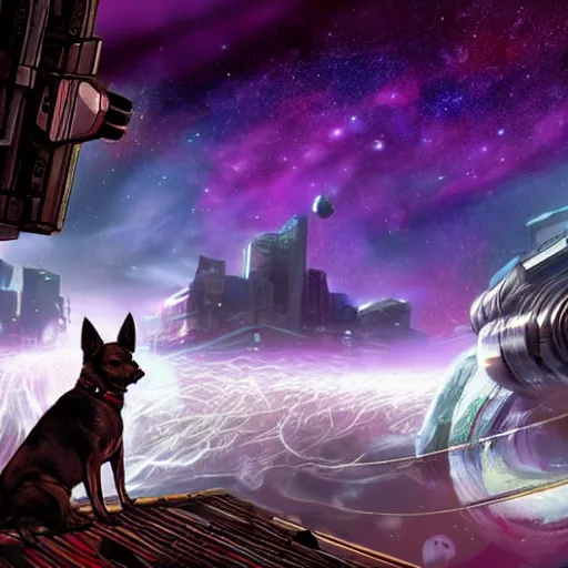 Image similar to dog nebula above cyberpunk planet