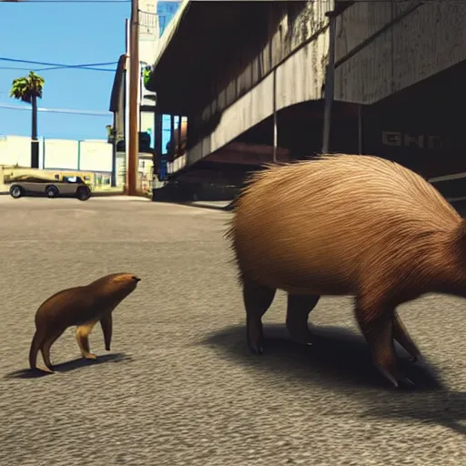 Image similar to a capybara, gta 5 cover art style