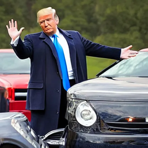 Image similar to photograph of donald trump throwing balls at cars on the highly