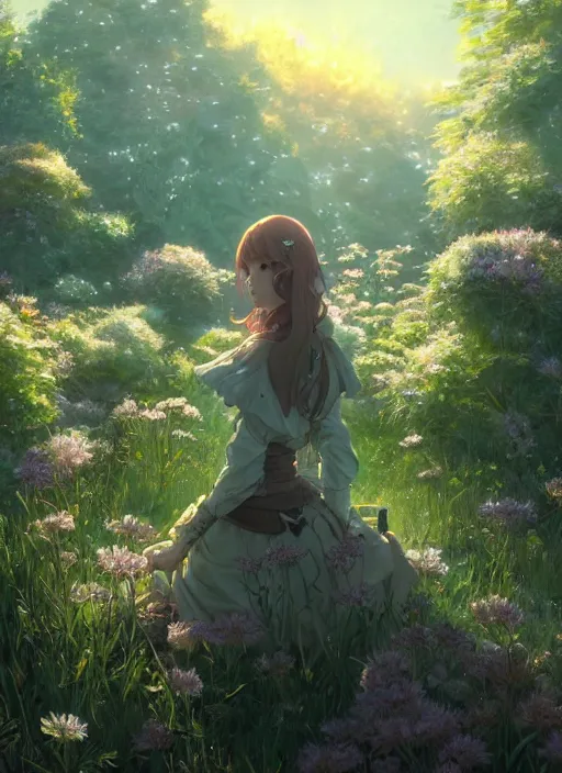 Image similar to a portrait of the emerald herald in the garden, intricate, tone mapped, ambient lighting, highly detailed, digital painting, concept art, sharp focus, by makoto shinkai and akihiko yoshida and wlop