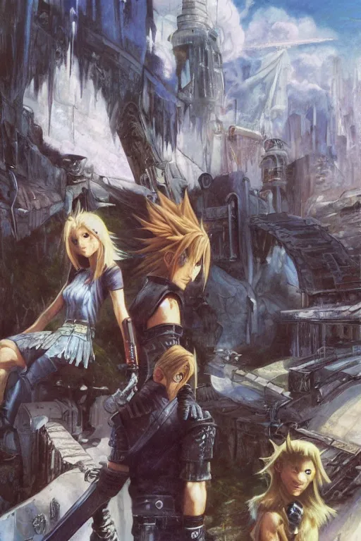 Image similar to Final Fantasy 7 concept art by James Gurney, artststion.