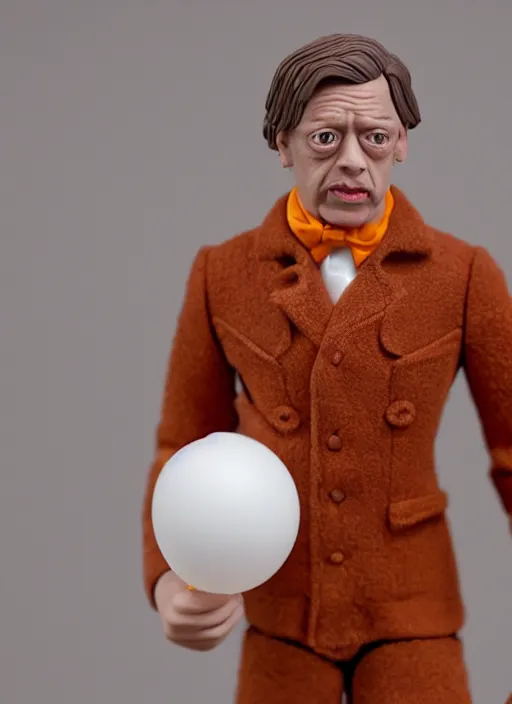 Image similar to product photography of a claymation action figure fluffy balloon steve buscemi, depth of field, zeiss lens, detailed, centered, by erwin olaf, joop geesink, wes anderson, breathtaking, 8 k resolution, extremely detailed, beautiful, establishing shot, realistic materials, hyperrealistic