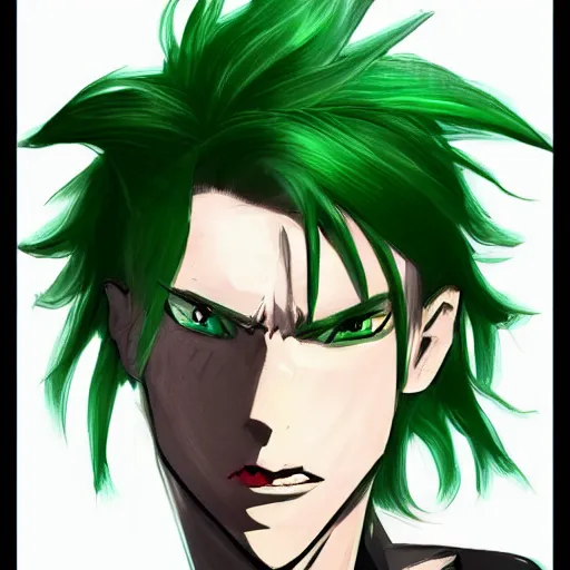 Prompt: Concept art of a man with green hair, trending on artstation, anime