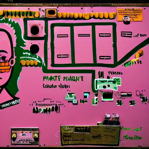 Image similar to potato feminine, alaskan road trip, circuit board made out of ham, basquiat