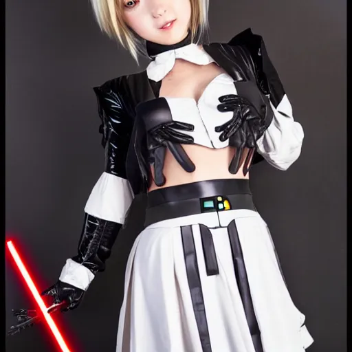 Prompt: Anime girl in a darth vader themed dress