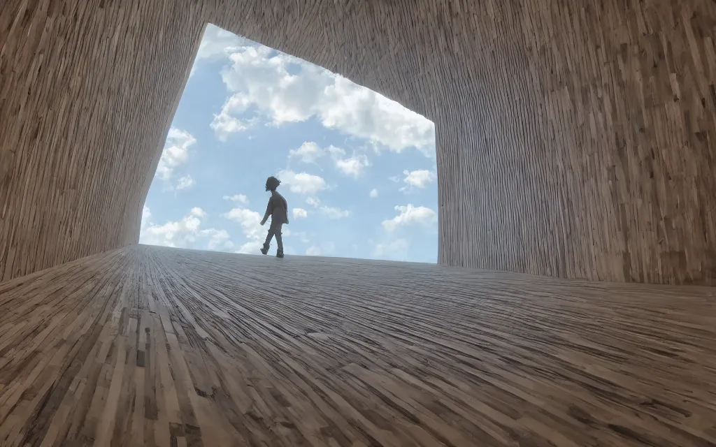 Image similar to a giant walking out of the builds views from floor. beautiful, realistic, 4K