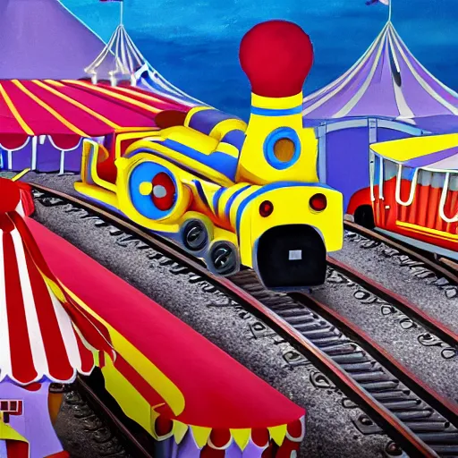 Prompt: half train half circus, highly detailed, 4k