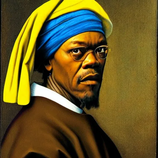 Image similar to Samuel L Jackson with a pearl earring by Johannes Vermeer