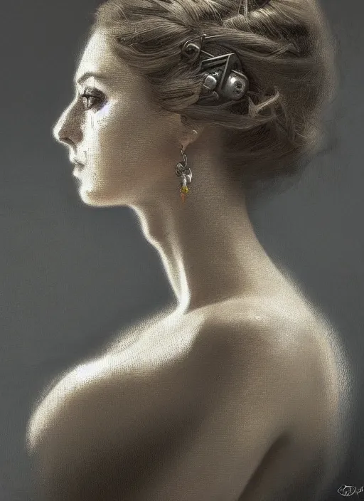 Image similar to a highly detailed photo of very intricate female face portrait, futurism, rococo cyber neon lighting, detailed futuristic fibonacci jewelry, profile posing, hyper photorealistic, trending in pinterest, cinematic, 4 k ultra hd, by denis villeneuve tom anders zorn hans dragan bibin thoma greg rutkowski ismail inceoglu illustrated sand storm alphonse mucha