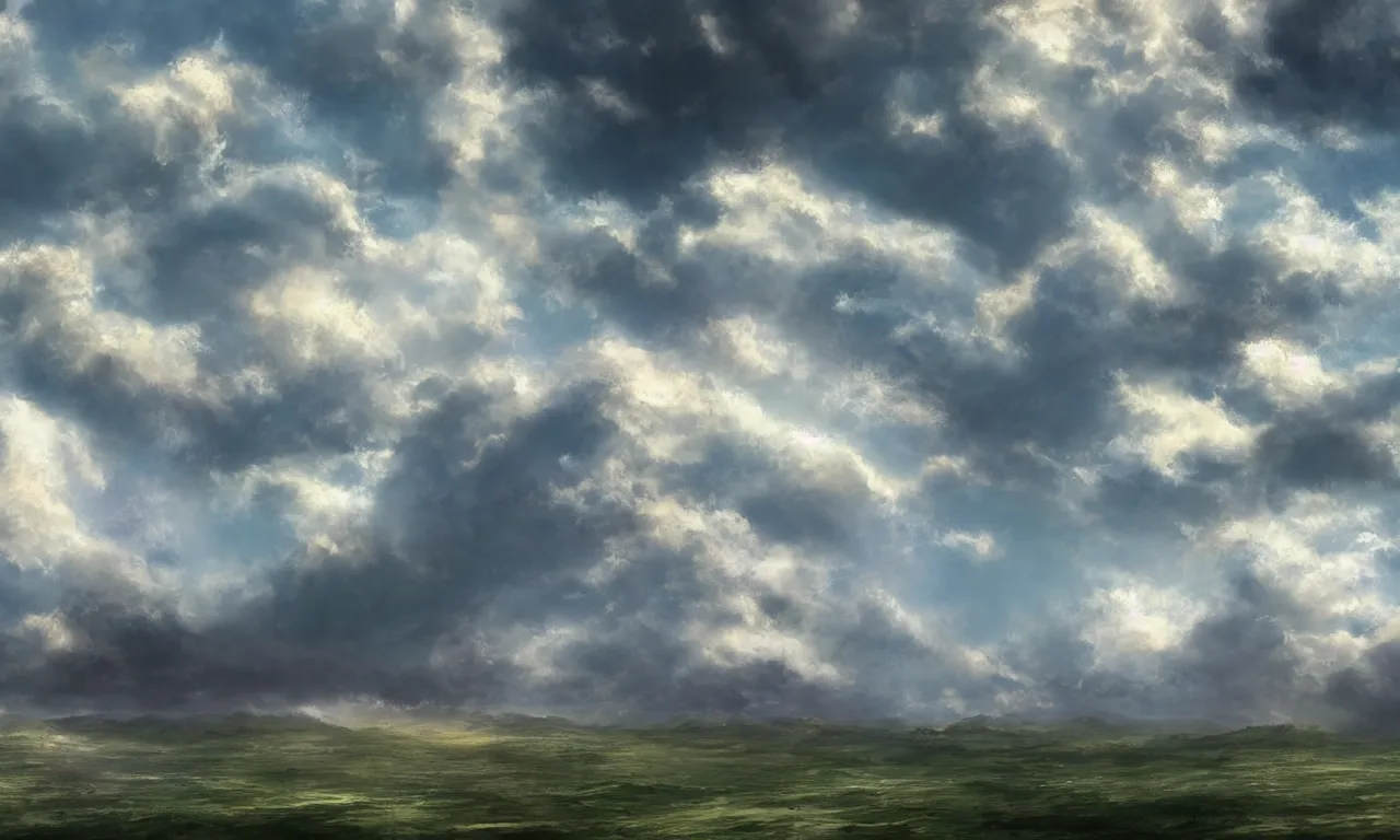 Image similar to peaceful puffy clouds, matte painting, concept art, 4k