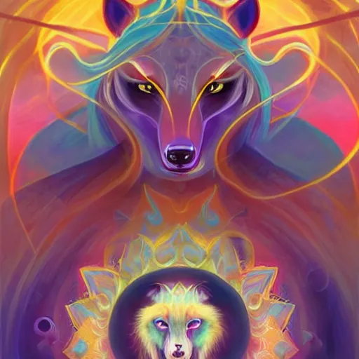 Prompt: enlightened royal wolf MICHAEL DIVINE and by AMANDA SAGE , trending on artstation, cartoon, adventure time style