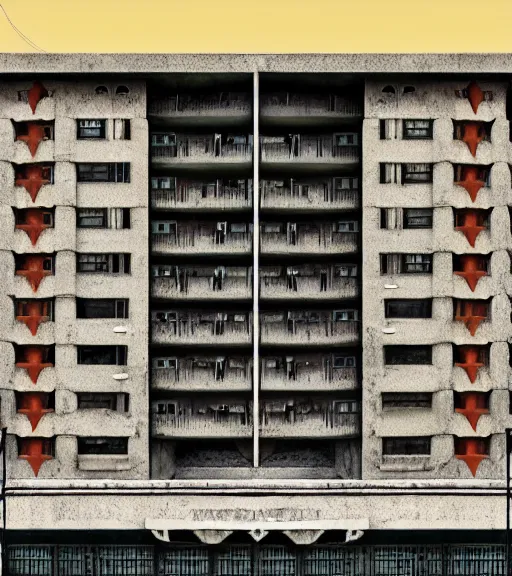 Image similar to occult brutalist building by wes anderson, digital art