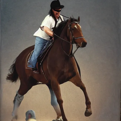 Image similar to udo lindenberg riding a horse, highly detailed