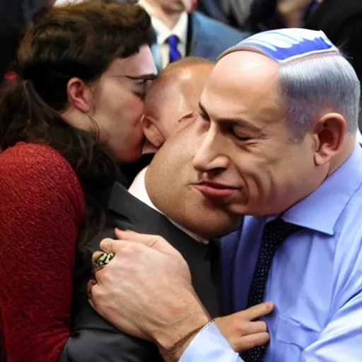 Image similar to benjamin netanyahu kissing naftali bennet, realistic, detailed