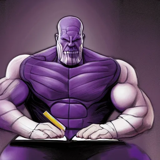 Prompt: thanos studying in school, highres