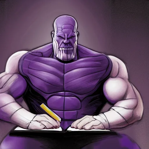 Image similar to thanos studying in school, highres