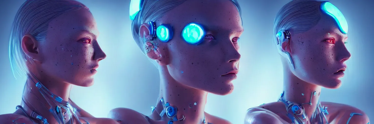 Image similar to outfocus photography of a beautiful scandinavian female humanoid with freckles, by loish, d & d, fantasy, cyber neon lighting, futurism, intricate futuristic jewelry accessories, cyberpunk high fashion glossy latex swimsuit, profile posing, perfect anatomy, hyper photorealistic, digital photography, artstation, pinterest, concept art, art by pascal blanche and greg rutkowski,