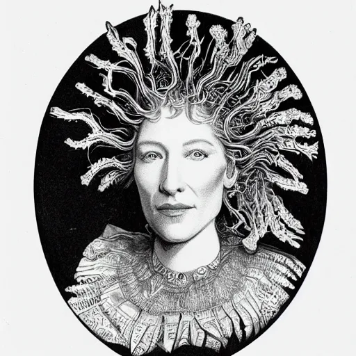 Image similar to Detailed drawing of cate blanchett by Ernst Haeckel