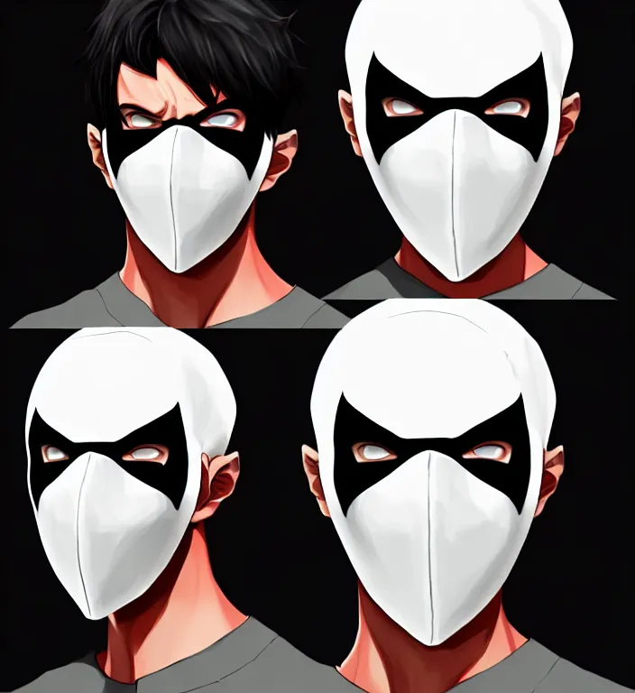 Image similar to white man with black fabric mask, short dark hair, true anatomy!, digital painting, style of akira anime