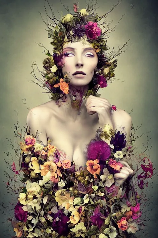 Image similar to beautiful elven women clothed in flowers by malgorzata kmiec and alberto seveso, floral, ethereal, elegant