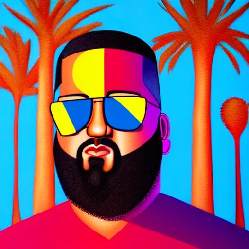 Image similar to ultra realistic portrait of dj khaled in a studio, ultra detailed, under blue, red and yellow cinematic lighting, salvador dali, cartoon, monument valley, escher