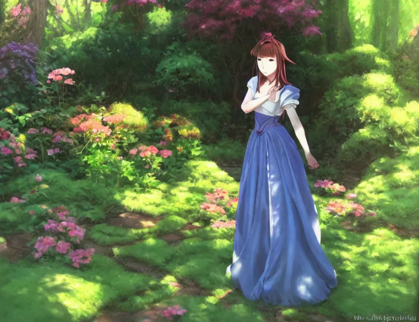 Prompt: ugly unattractive princess in the garden. oil painting by award - winning mangaka. backlighting, chiaroscuro, depth of field, luminescent colors.