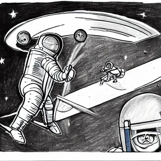 Image similar to drawing of steed situated on top of astronaut that standing on all fours