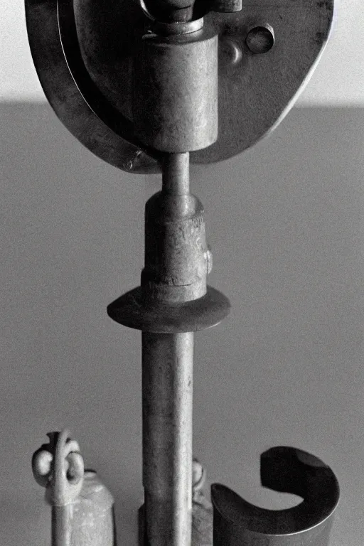 Image similar to a close-up portrait of Marcel Duchamp's industrial chess-piece-building machine in the style of Hito Steyerl and Shinya Tsukamoto and Irving Penn and Robert Frank, minimal contraption