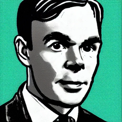 Image similar to rainbow alan turing. pop art.