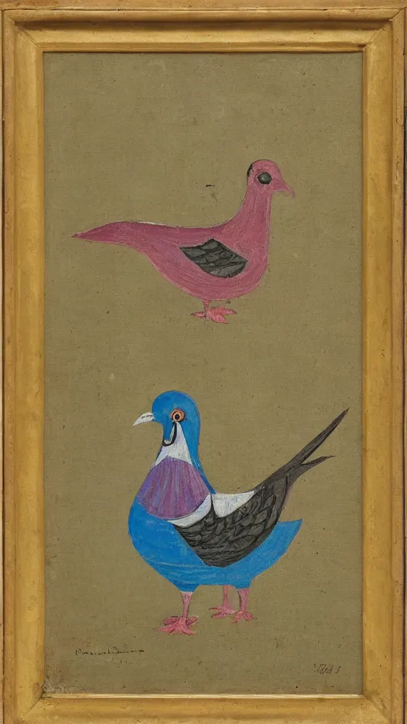 Image similar to outsider art painting of a pigeon, 1 8 5 5