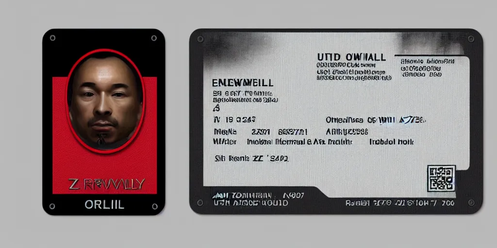 Prompt: highly detailed orwellian id card placed on a table, ultra realistic, detailed, ambient lighting, vibrant colors, hyper realistic, minimalist art style, artstation, featured on z brush, 3 5 mm film grain