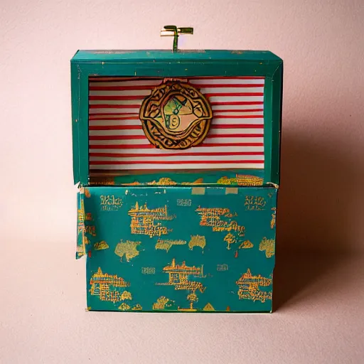 Image similar to vintage craft paper gift box for men, old school, wes anderson style