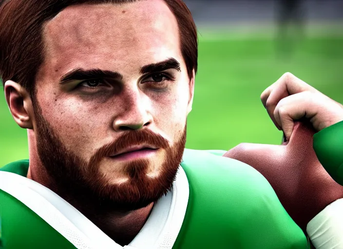 Prompt: facial portrait of a football player on the sidelines, offensive lineman emma watson, reddit contest winner, madden 2 1, ps 4, character design