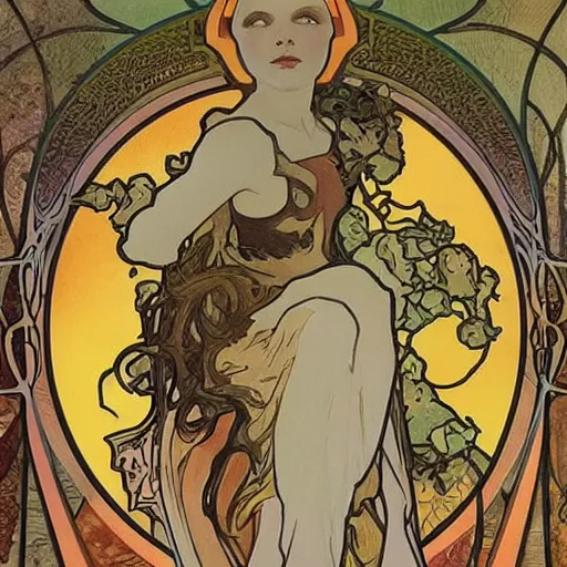 Image similar to doomscrolling. poster art by alfons mucha