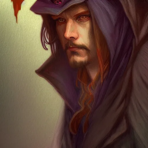 Image similar to a portrait of a male warlock, medium level shot , epic scene, Mucha style , Grim fantasy, illustration ,concept art,