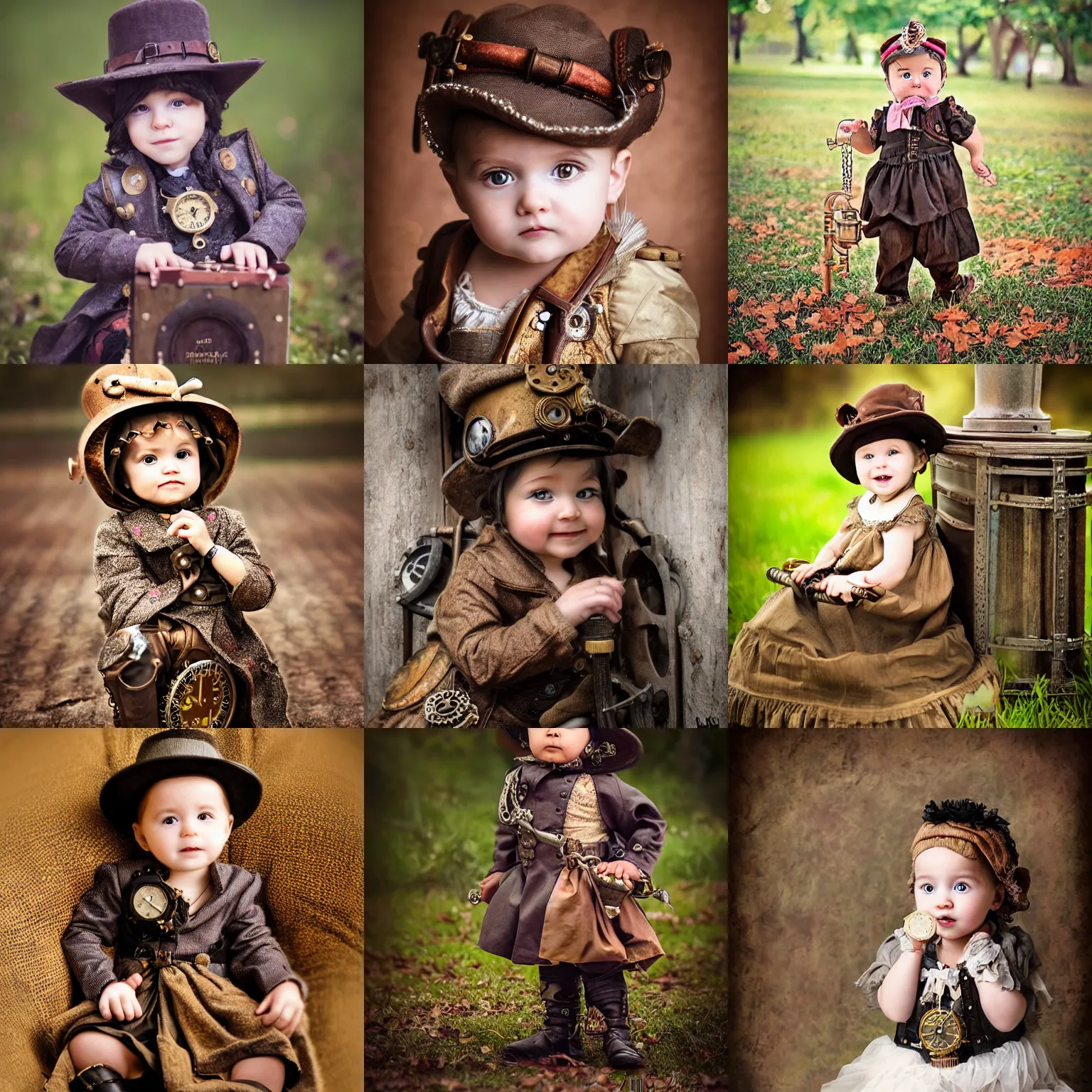 Prompt: photo of a baby in steampunk fashion by lilia alvarado