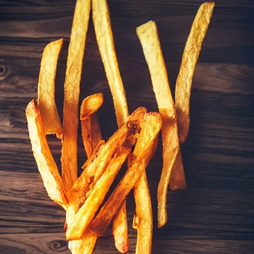 Image similar to photo of [ a single salted french fry chip ] shaped like that looks like stephen fry as a pixar character hybrid intercross mix cinematic lighting