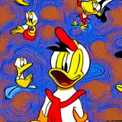 Image similar to donald duck having a psychedelic dmt mushroom lsd trip