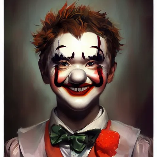 Image similar to Young Haley Joel Osmen as cute clown, by Stanley Artgerm Lau, WLOP, Rossdraws, James Jean, Andrei Riabovitchev, Marc Simonetti, Yoshitaka Amano, ArtStation, CGSociety,