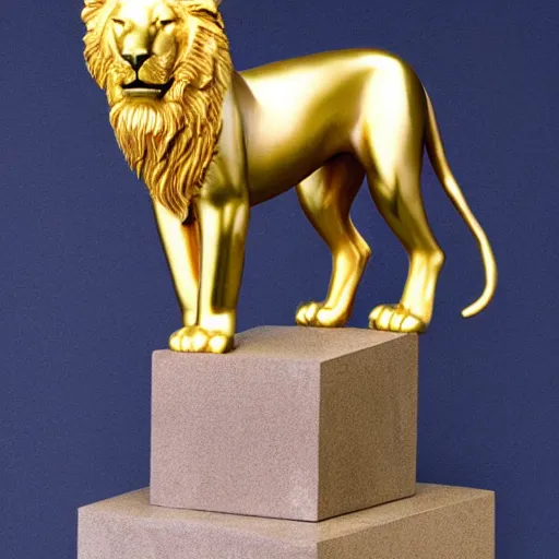 Prompt: golden lion sculpture