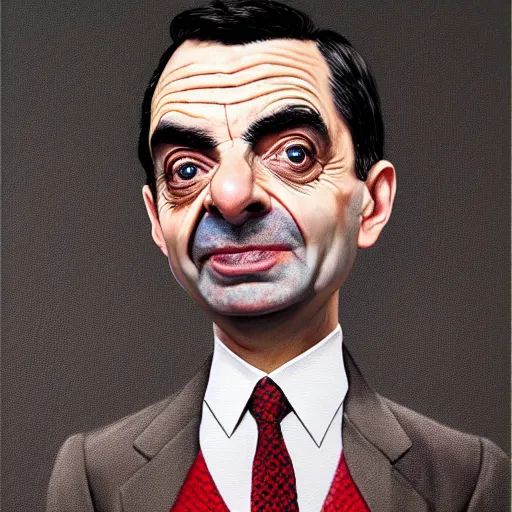 Image similar to Mr bean fashion, gucci catwalk, oil painting, digital art, ultradetailed, artstation