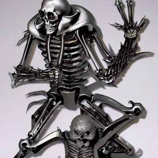 Image similar to manga skeleton, anime full color skeleton in metal armor, skeletal figure, junji ito styke berserk,