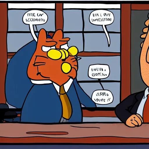 Prompt: garfield hanging out with jon stewart in the cartoon style of the new yorker