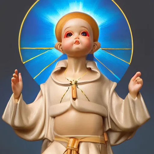 Prompt: holy catholic kewpie saint, trending on art station, 4k UHD, 8k, painting illustration, realistic volumetric lighting, rendered in unreal engine, high detail, photorealistic